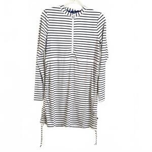 Banana Boat | UPF 50+ Long Sleeve Swim Dress Blue White Striped Front Zip Size S